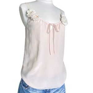Banana Republic Pink Silk Tank Top cami tank top flower detail lined | S/Petite